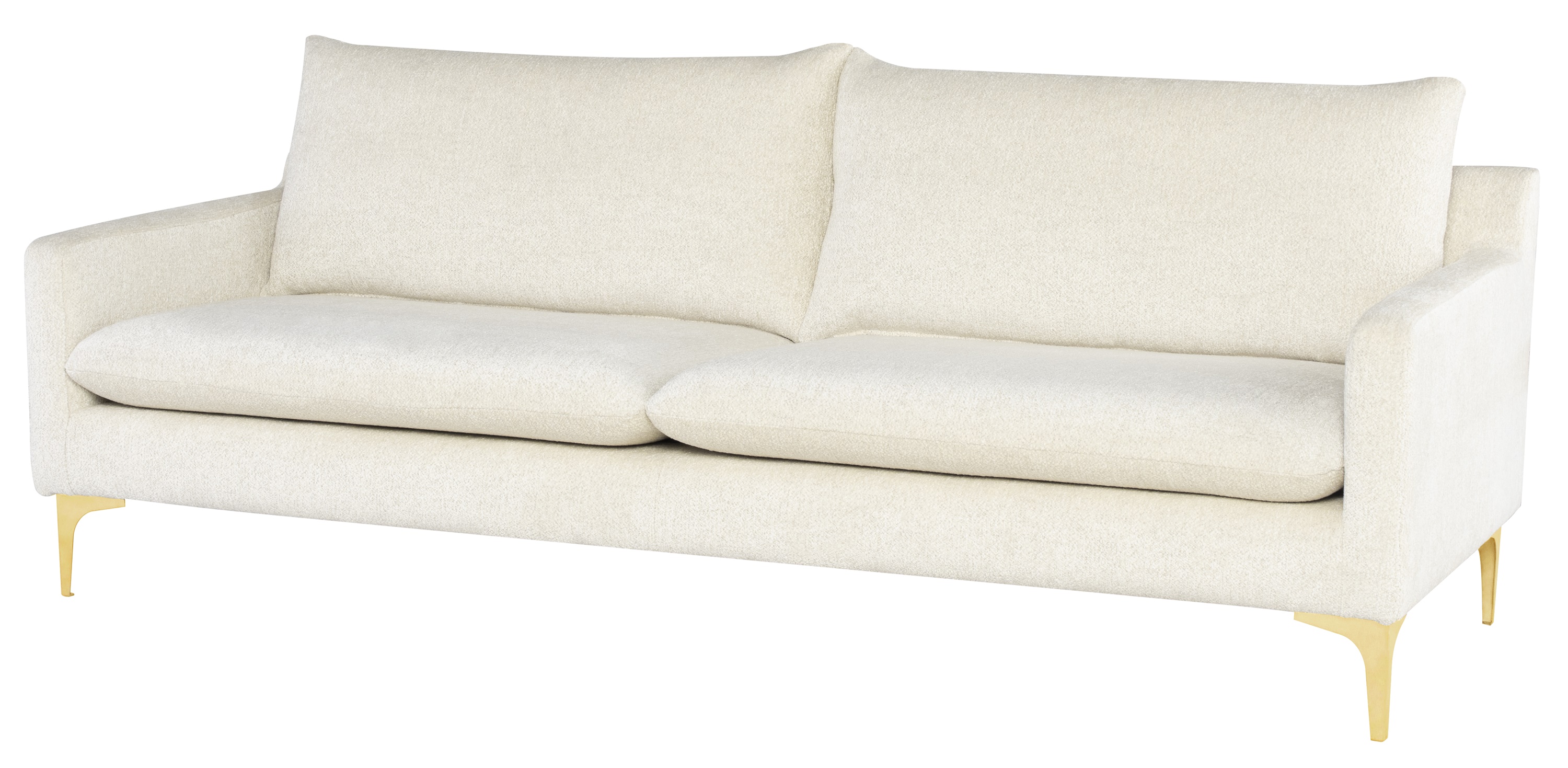 ANDERS TRIPLE SEAT SOFA in COCONUT FABRIC with GOLD LEGS