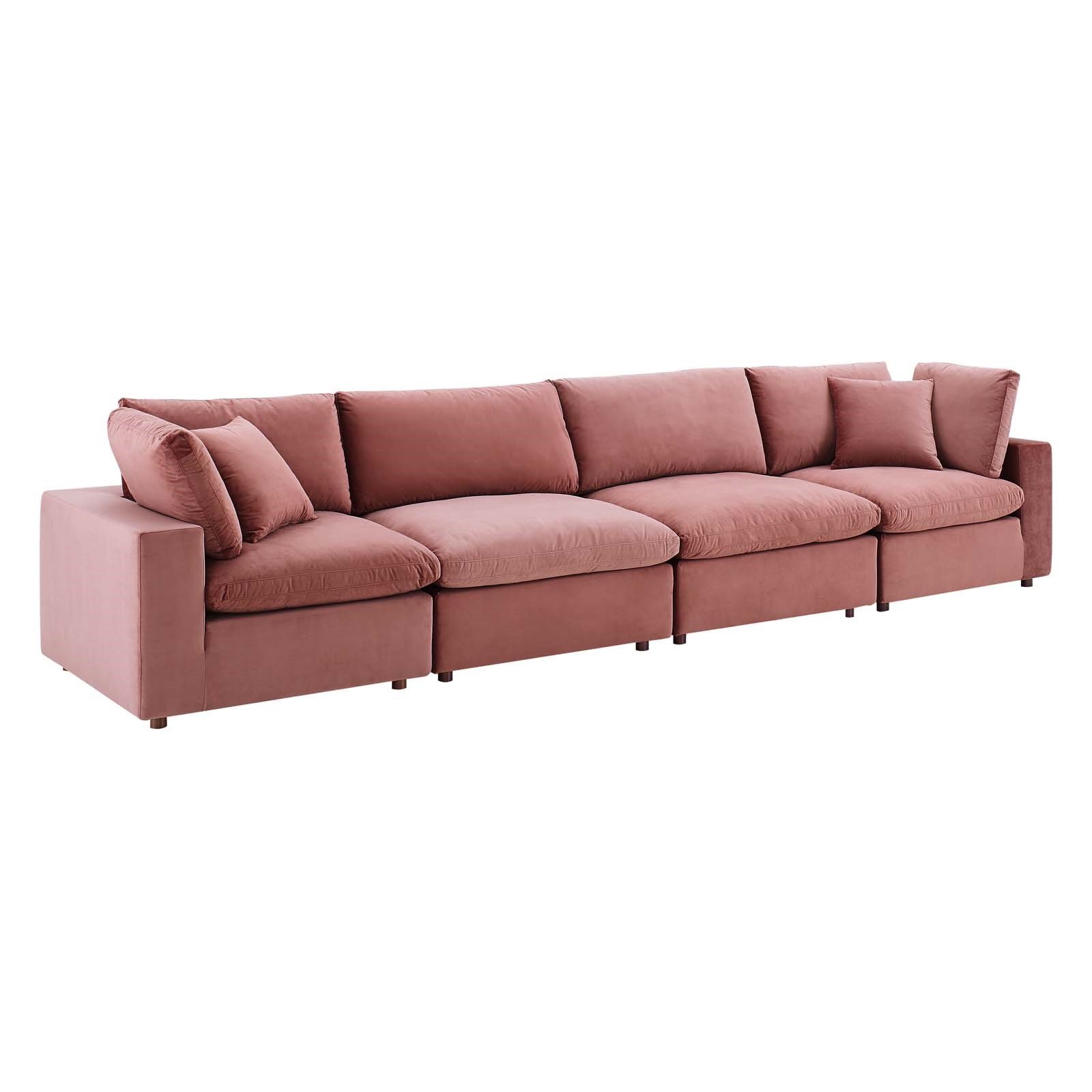Zaine Down Filled Overstuffed Performance Velvet 4-Seater Sofa In Dusty Rose