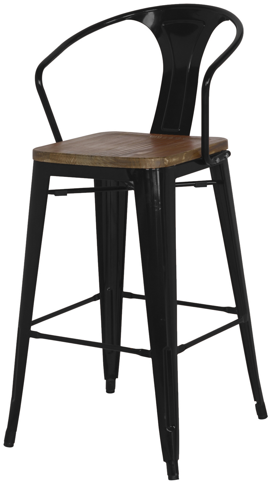 Metropolis Metal Counter Stool Wood Seat In Black