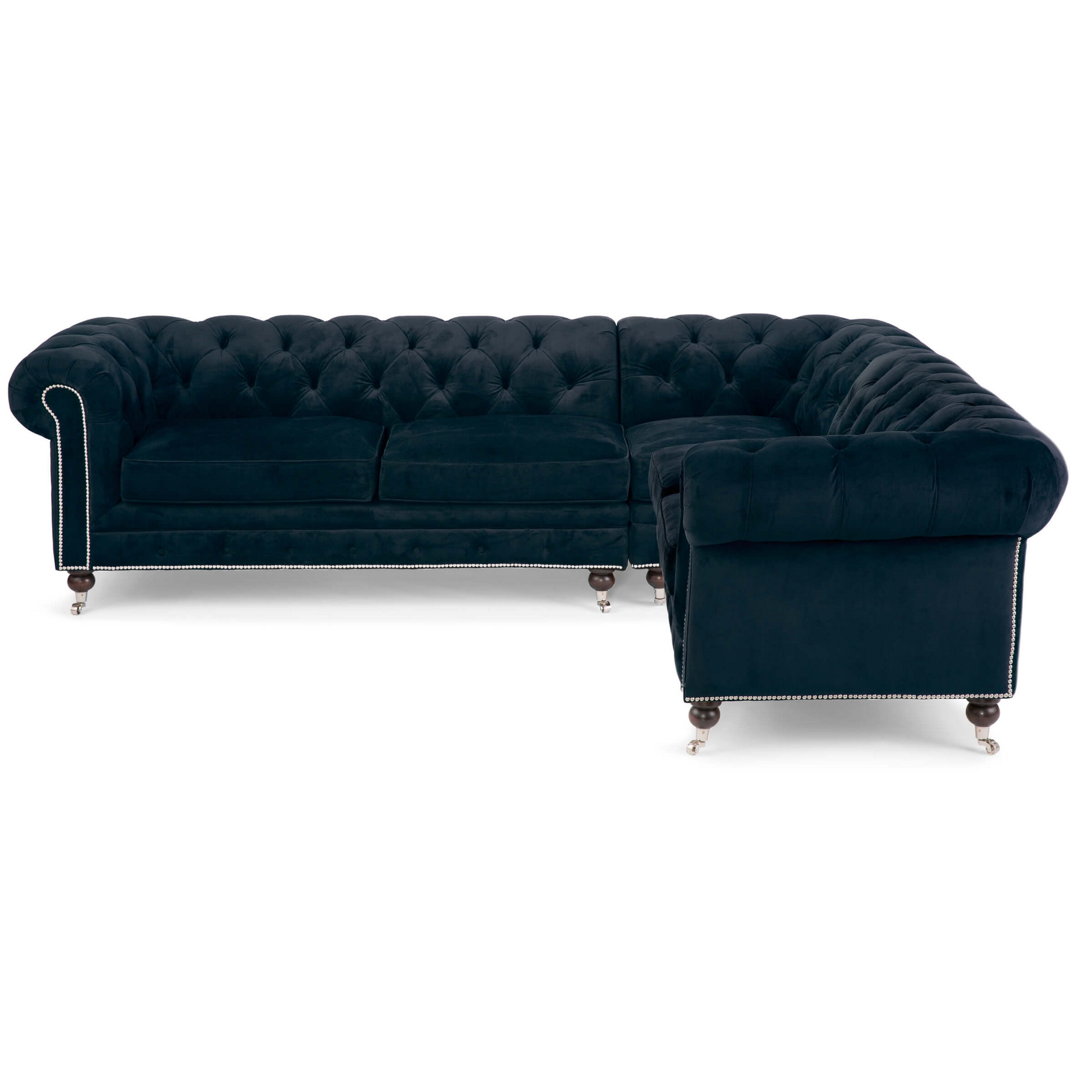 Chesterfield Sectional In Midnight Blue Velvet