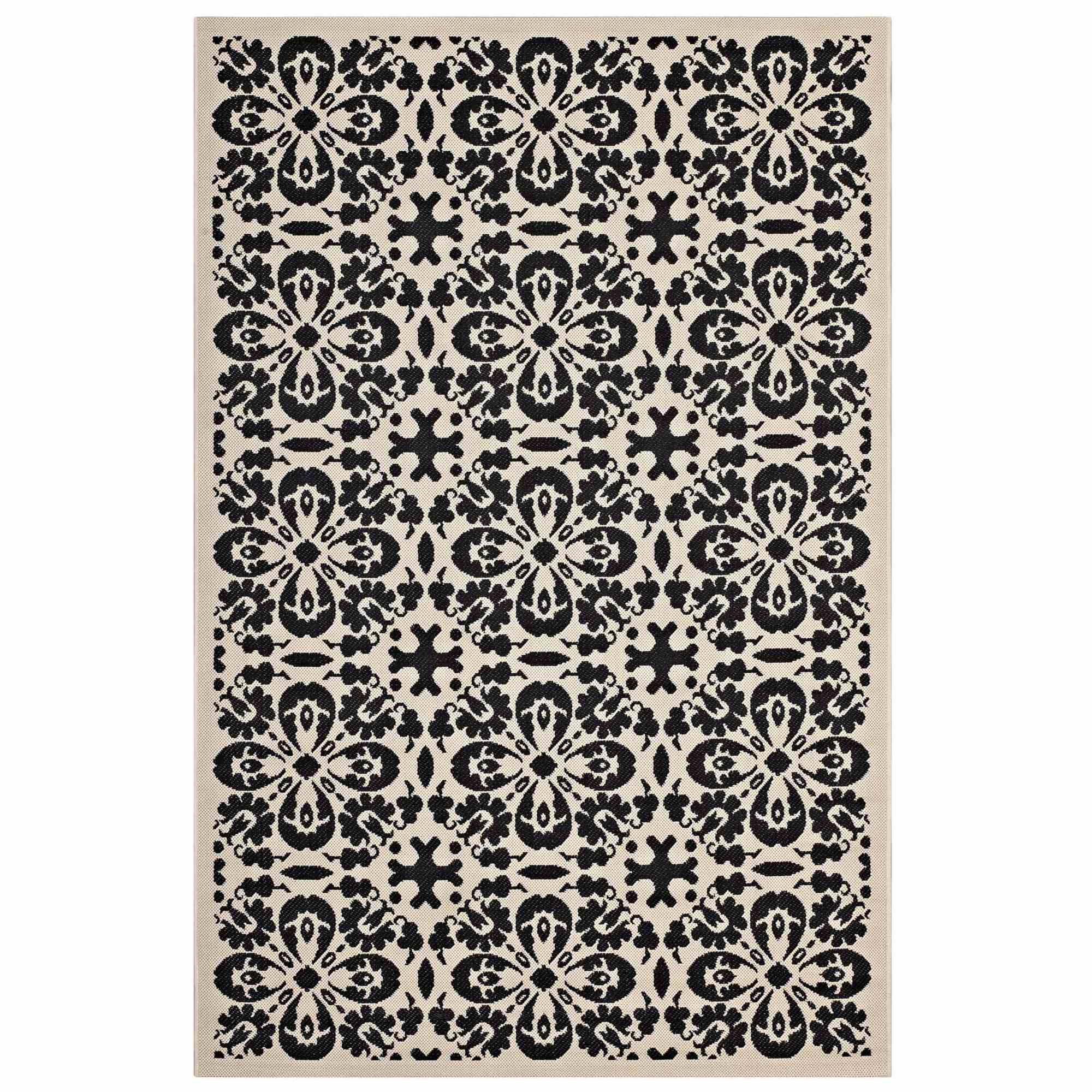 Dewey Vintage Floral Trellis 8X10 Indoor And Outdoor Area Rug In Black And Beige
