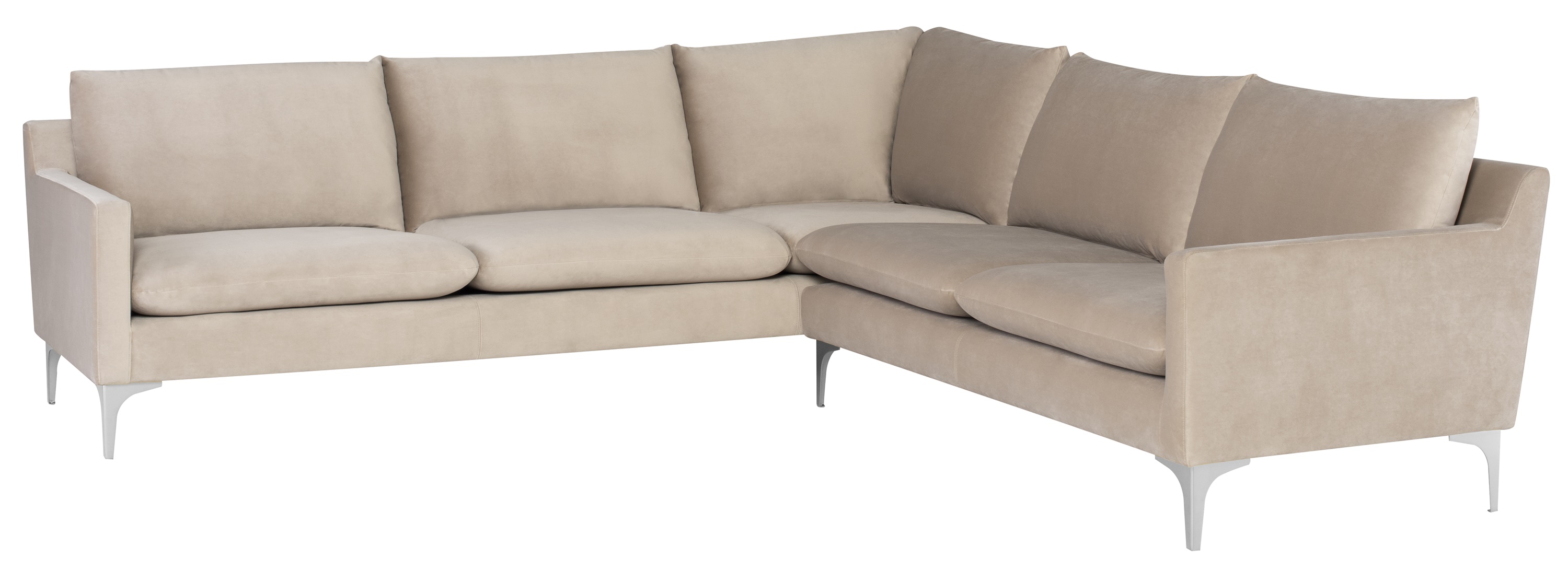 ANDERS SECTIONAL SOFA in NUDE FABRIC with SILVER LEGS