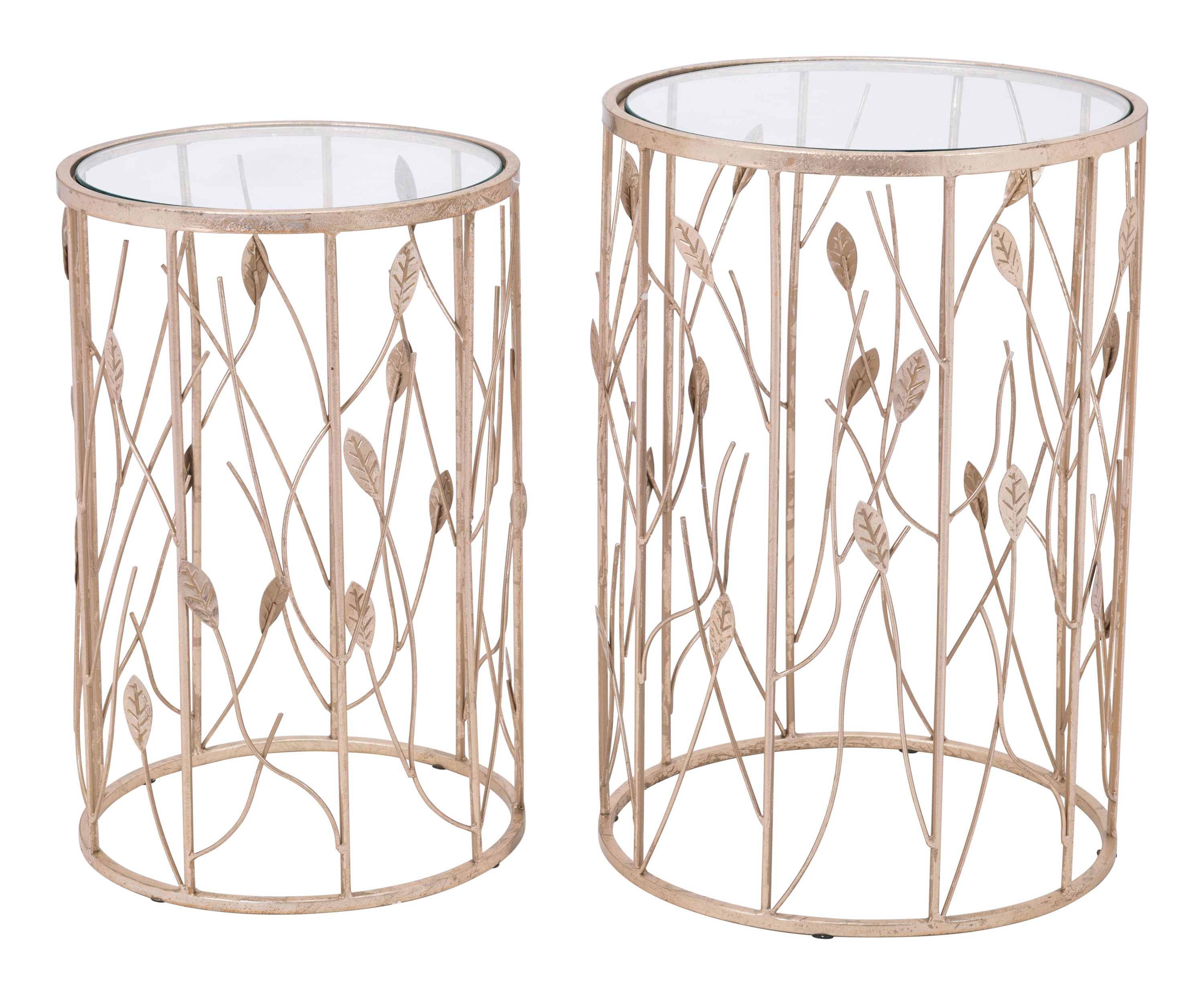 Set of 2 Sage Side Tables Gold