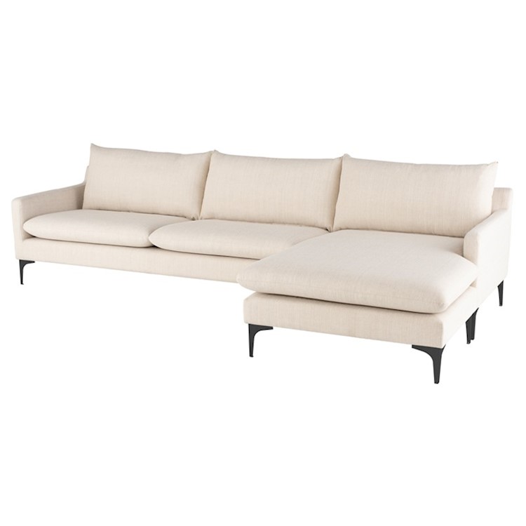 Anders Sectional Sofa In Sand Fabric And Black Metal