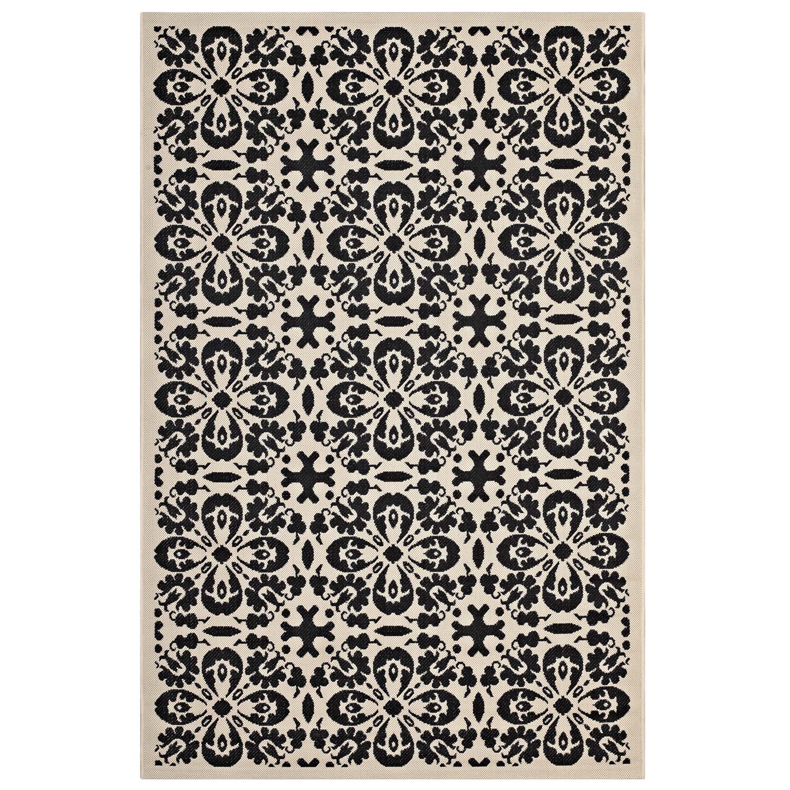 Dewey Vintage Floral Trellis 4X6 Indoor And Outdoor Area Rug In Black And Beige
