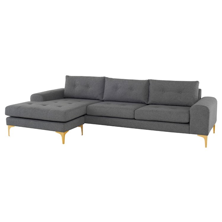 Colyn Sectional Sofa In Shale Grey Fabric And Gold Metal