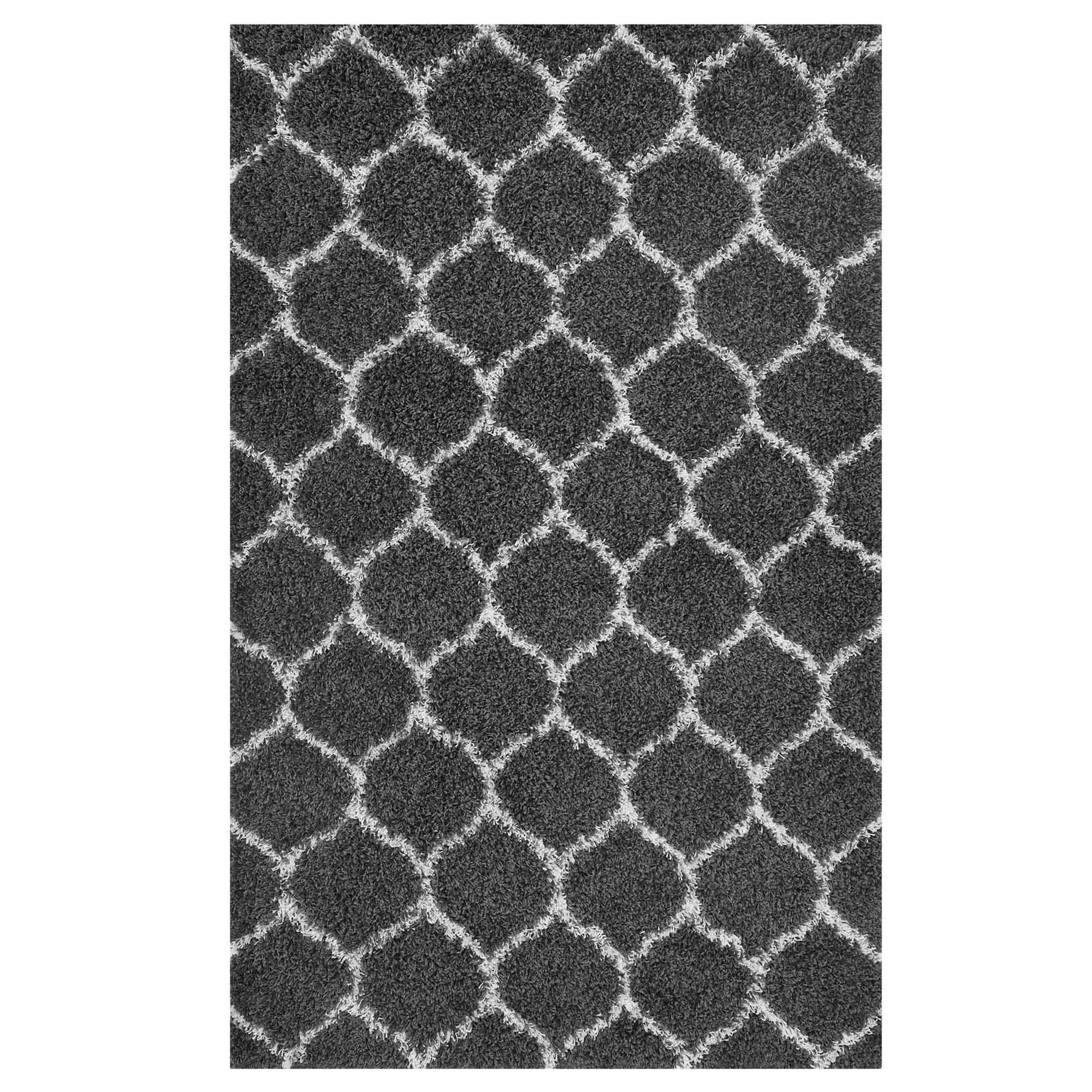 Esterly Moroccan Trellis 8X10 Shag Area Rug In Dark Gray And Ivory