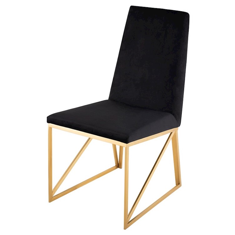 Caprice Dining Chair In Black Fabric And Gold Metal
