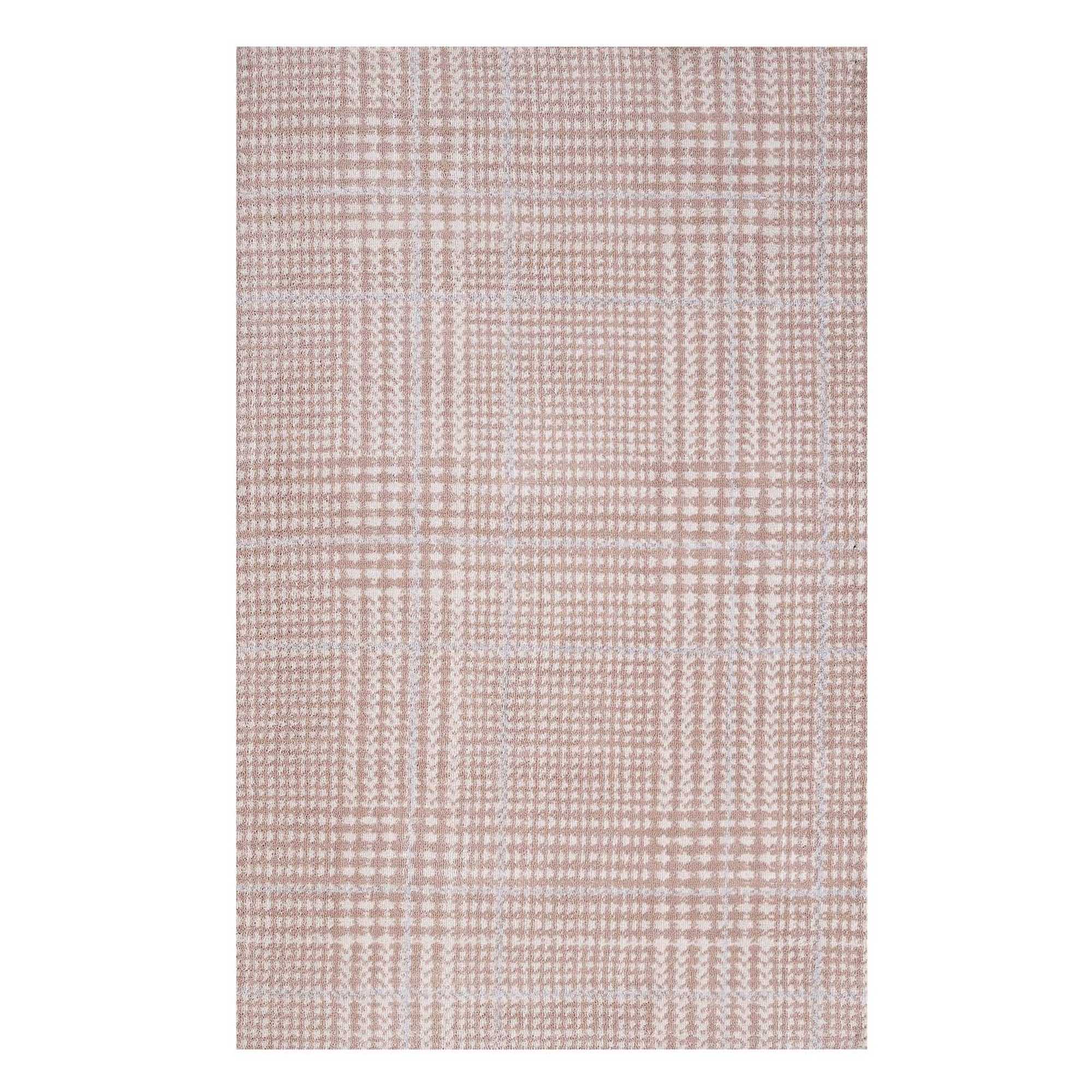 Goodrick Abstract Plaid 8X10 Area Rug In Ivory, Cameo Rose And Light Blue