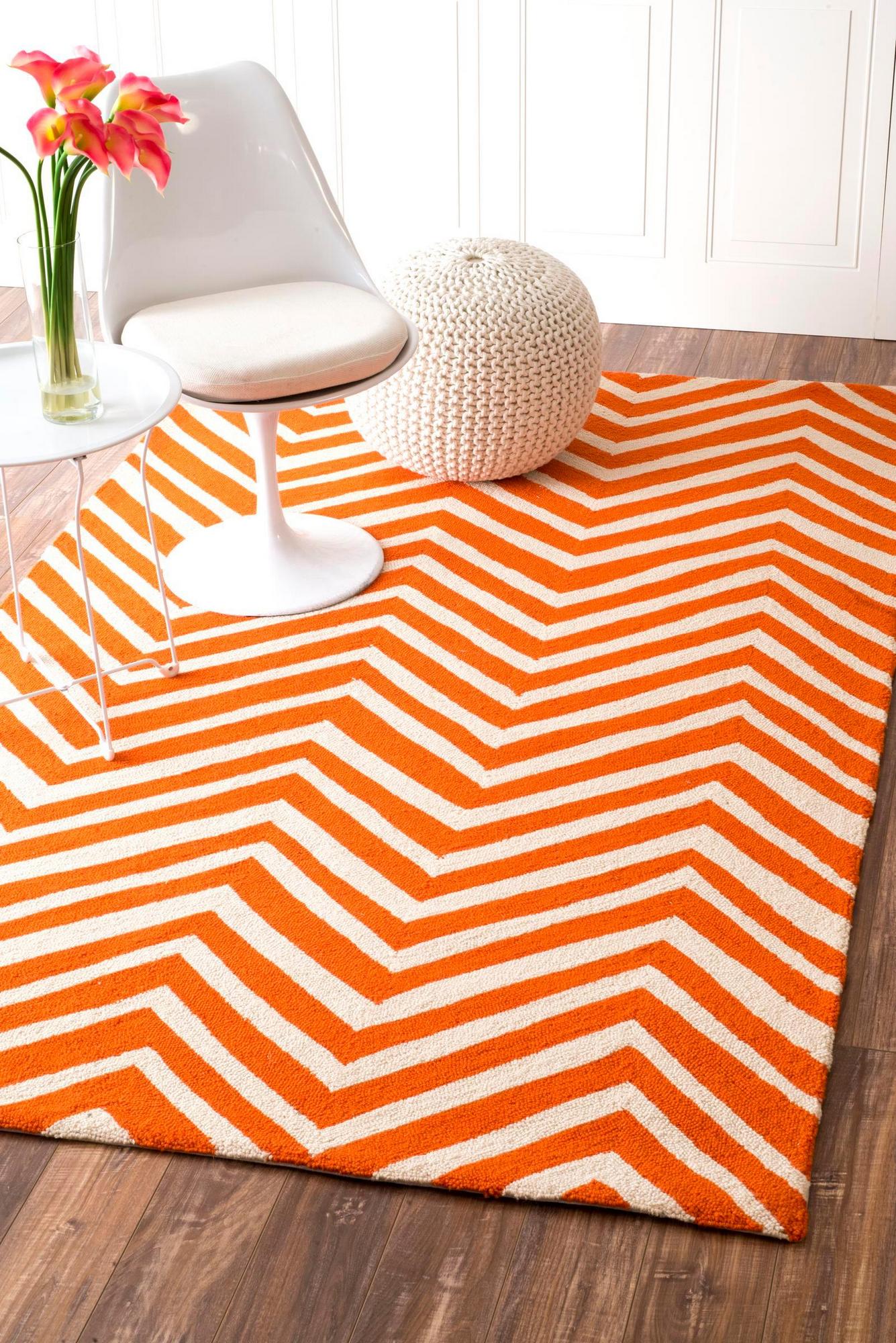 5' x 8' Hand Hooked Chevron Area rug Orange Rug