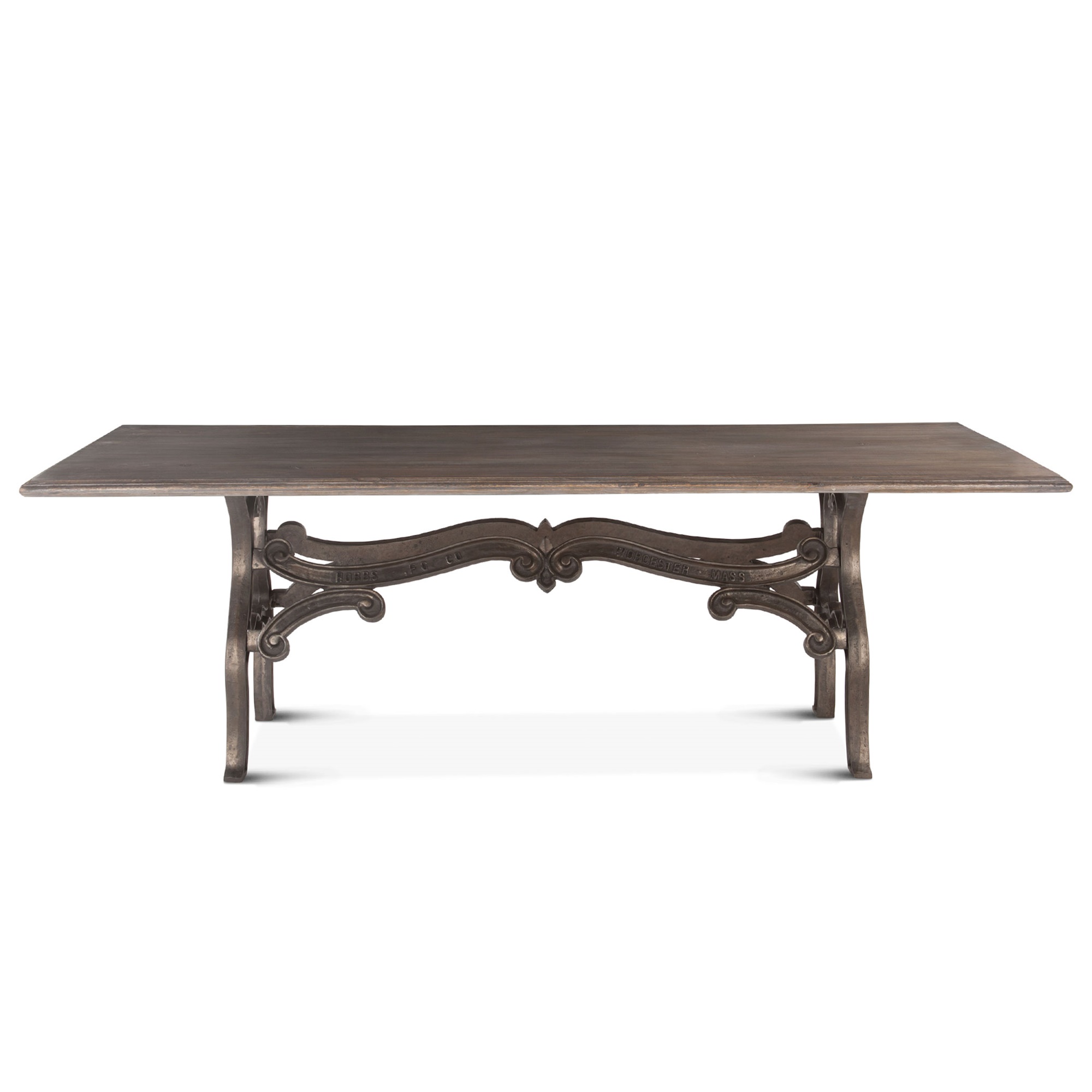 Hobbs 90-Inch Weathered Gray Dining Table with Reclaimed Iron Base