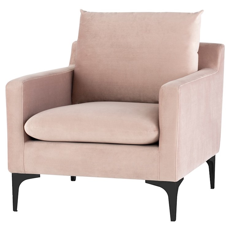 Anders Single Seat Sofa In Blush Fabric And Black Metal