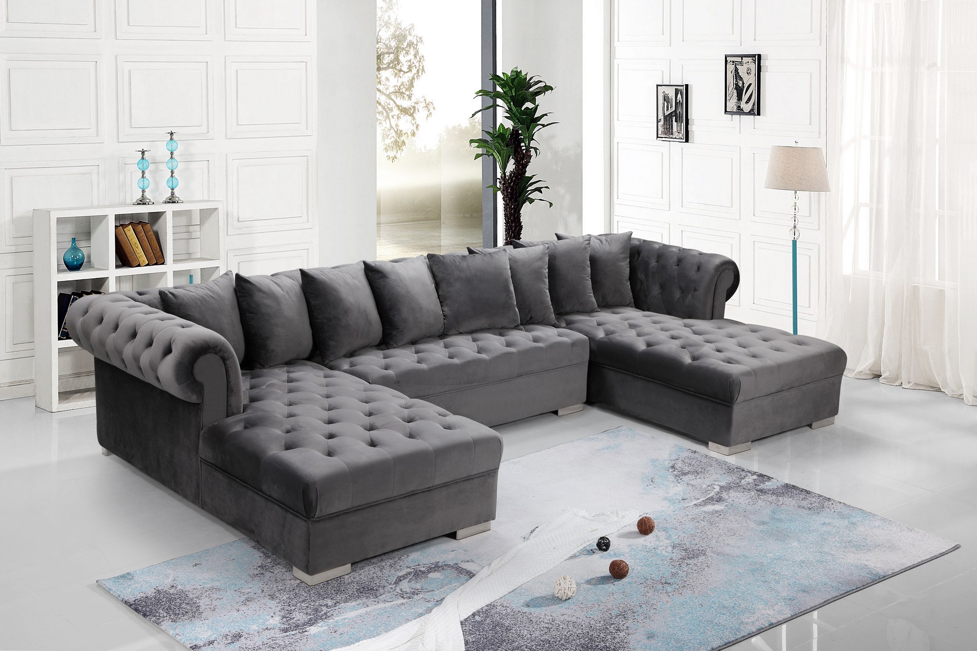 Holly 3pc. Sectional In Grey Velvet