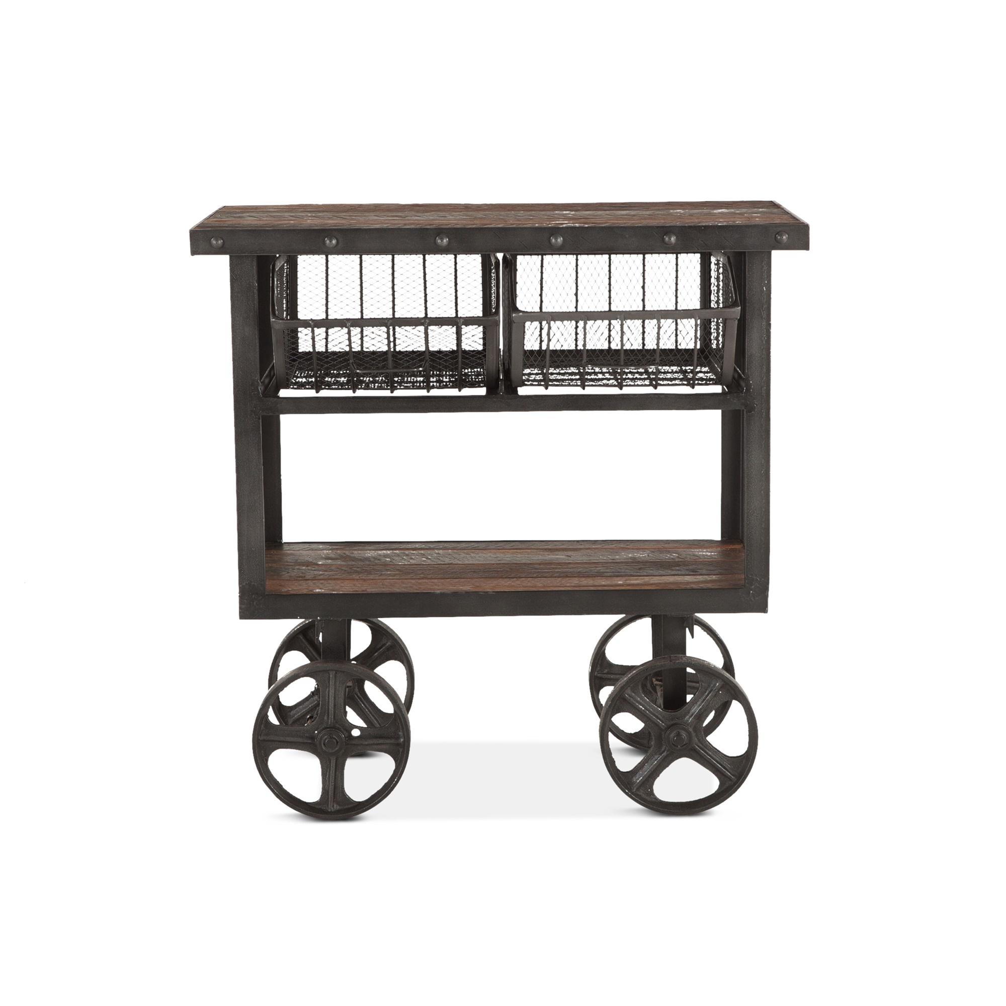 Industrial Teak 36-Inch Reclaimed Teak Utility Cart with Gray Zinc Wheels