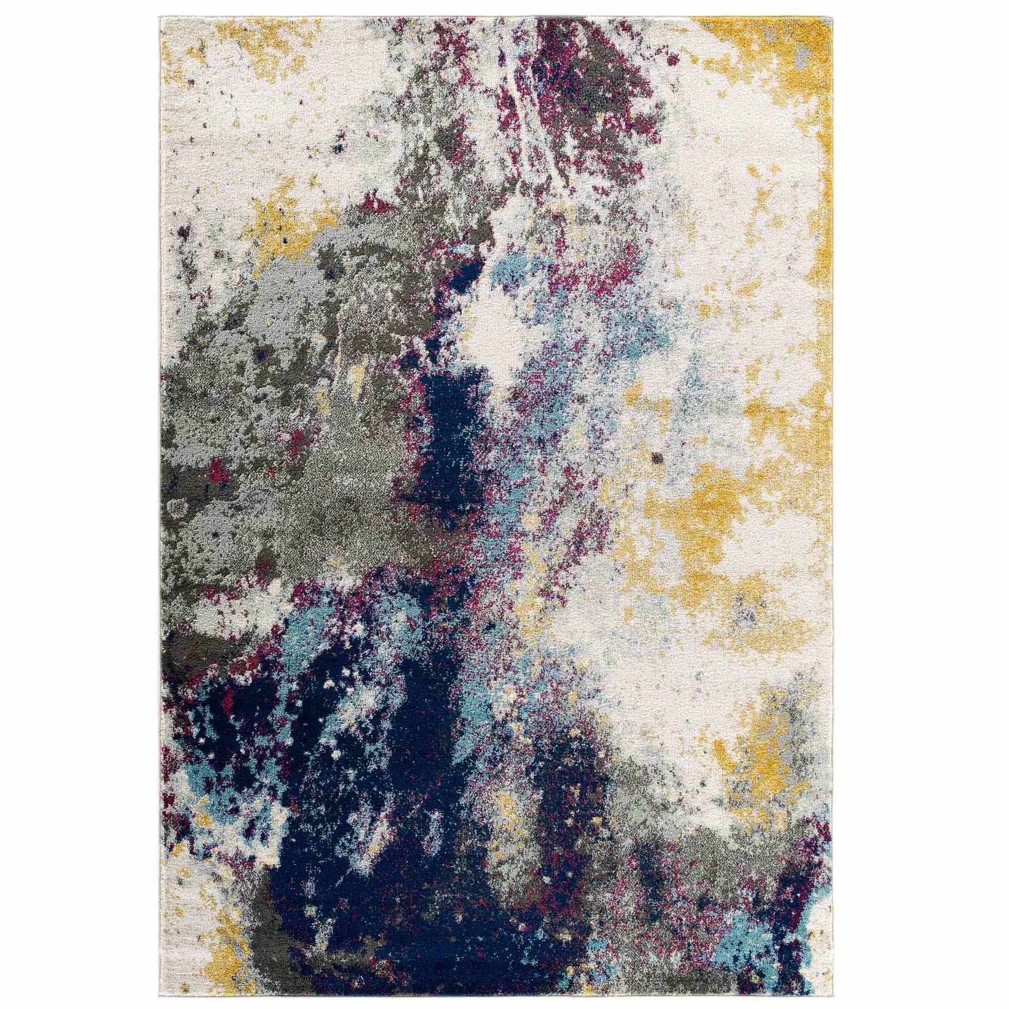Steward Adeline Contemporary Modern Abstract 5X8 Area Rug In Blue, Gray, Yellow, Ivory, Pink