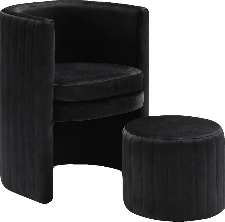 Darren Accent Chair and Ottoman Set In Black Velvet
