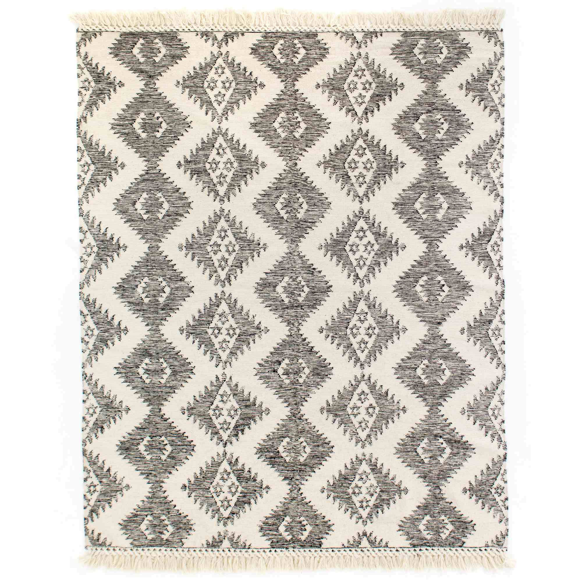 Charcoal & Cream Wool Rug, 9x12'