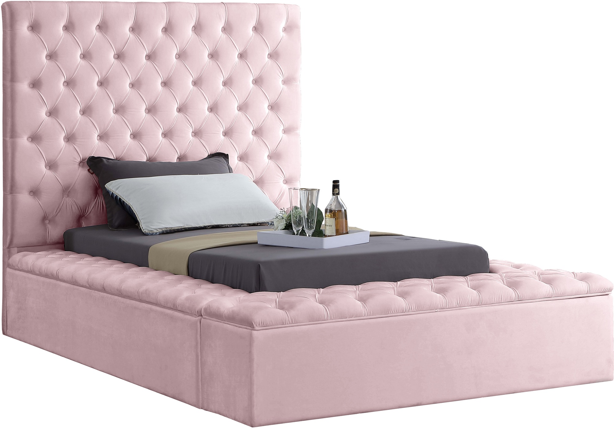 Randal Twin Bed In Pink Velvet