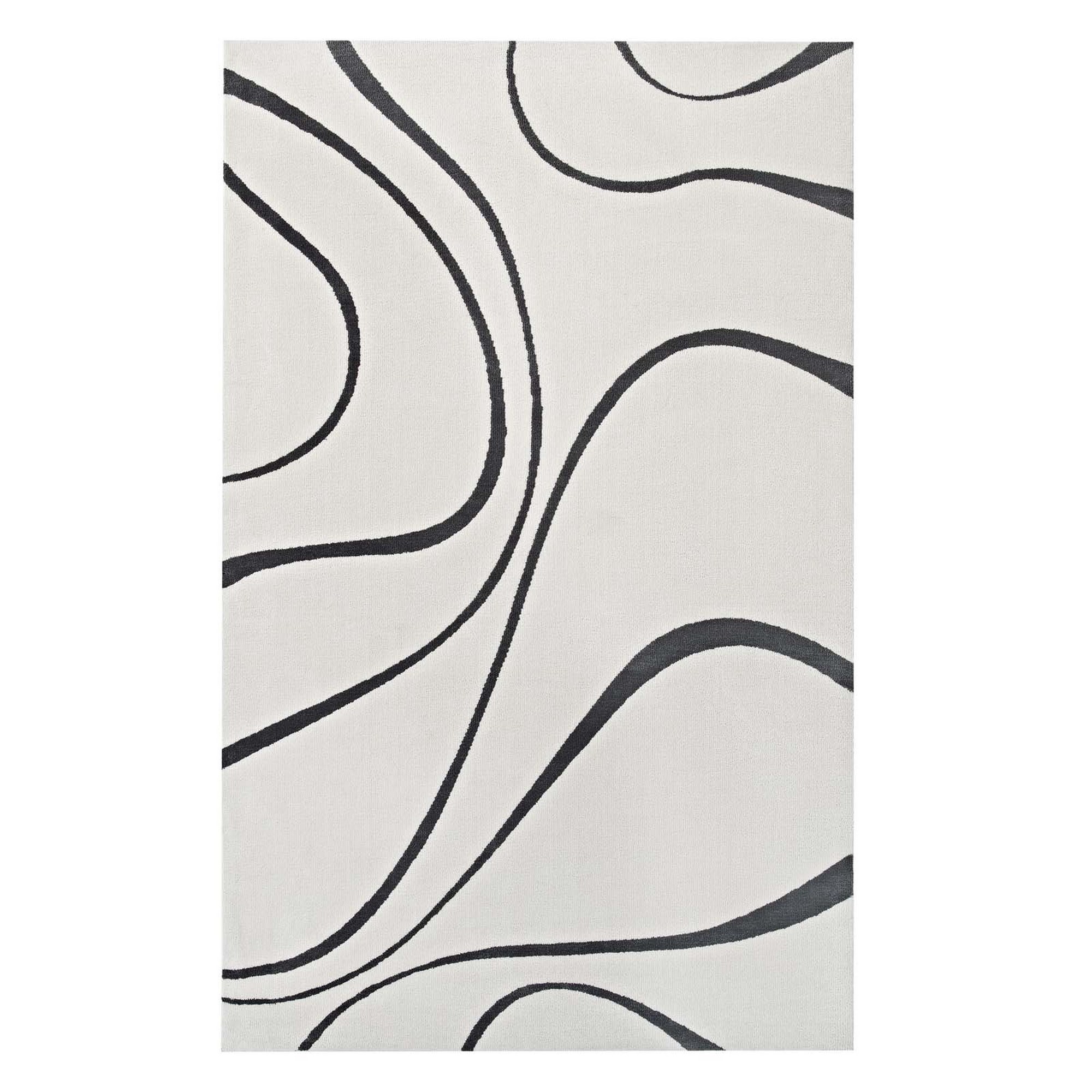 Milone Abstract Swirl 8X10 Area Rug In Ivory And Charcoal