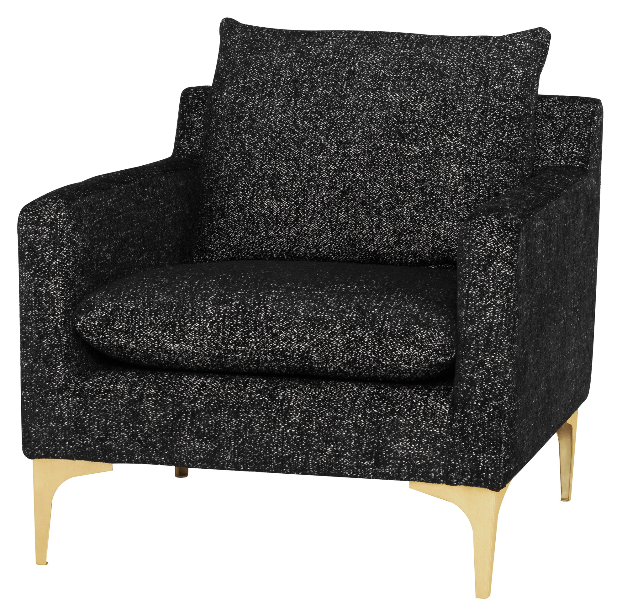 ANDERS SINGLE SEAT SOFA in SALT & PEPPER FABRIC with GOLD LEGS