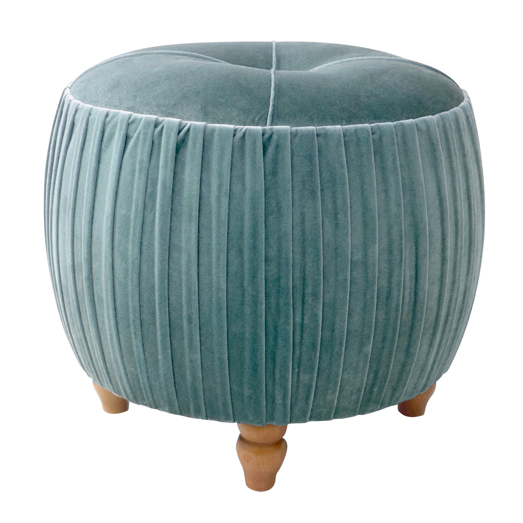 Helena Small Round Ottoman Natural Wood Legs In Emerald
