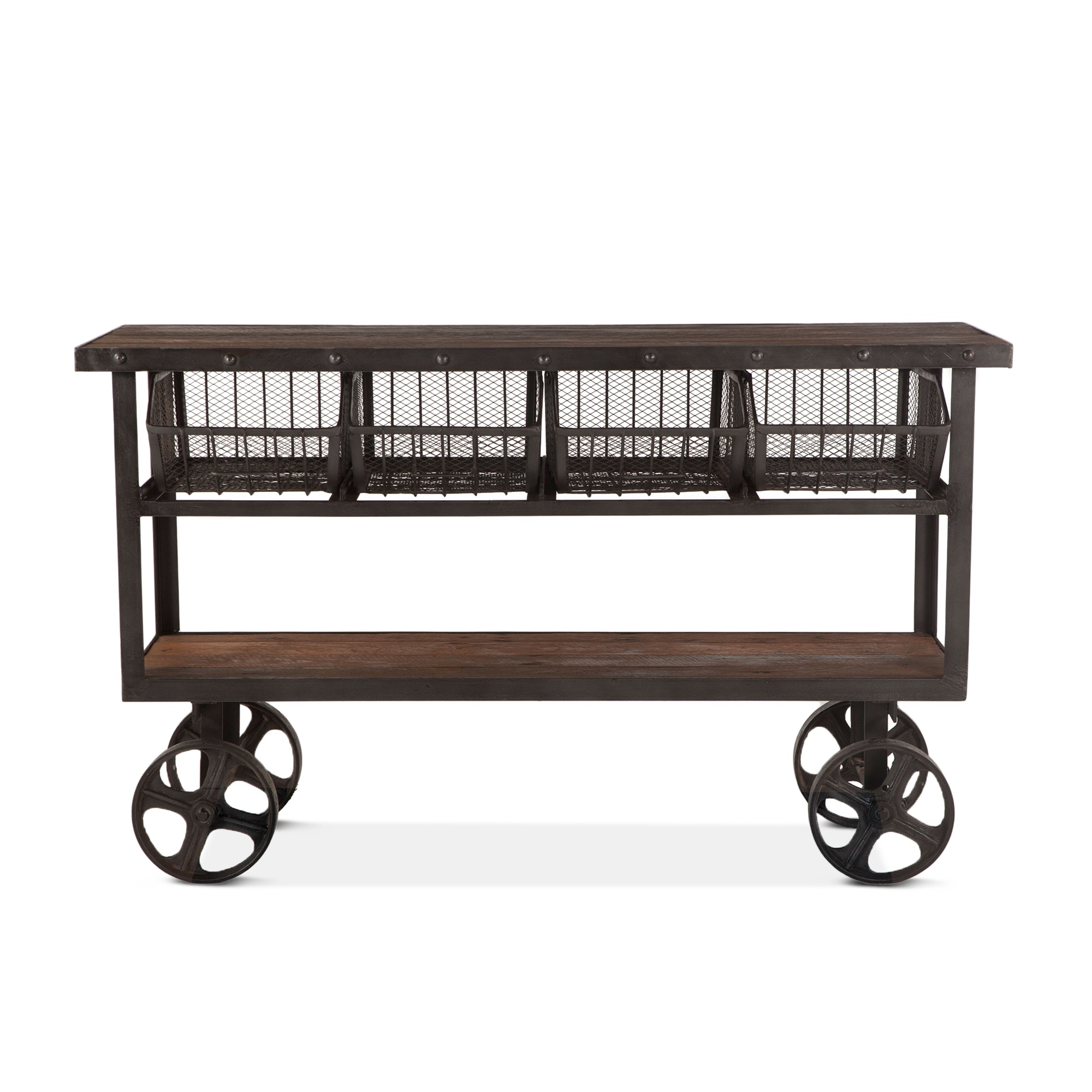 Industrial Teak 60-Inch Reclaimed Teak Utility Cart with Gray Zinc Wheels