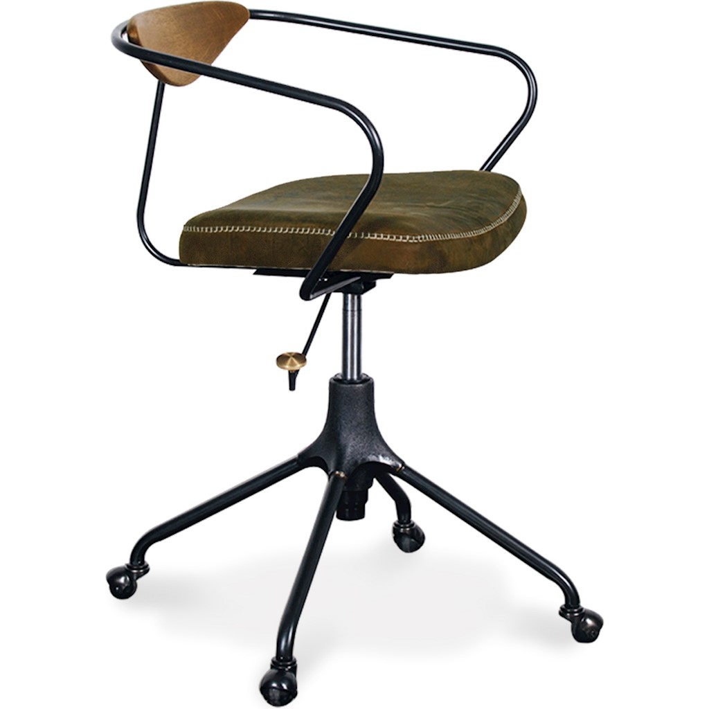 AKRON Industrial OFFICE CHAIR IN JIN GREEN LEATHER SEAT