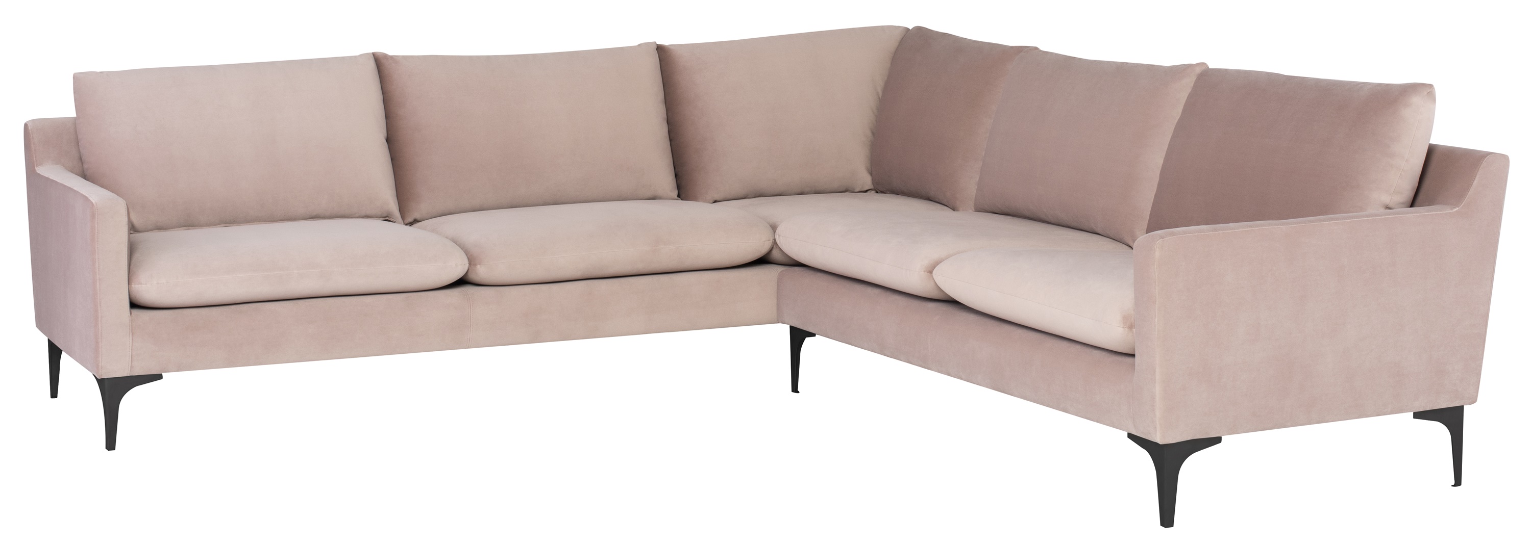 ANDERS SECTIONAL SOFA in BLUSH FABRIC with BLACK LEGS