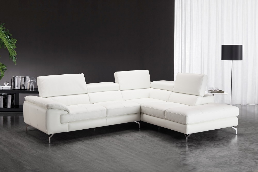 Erica Premium Leather Sectional In Right Facing Chaise