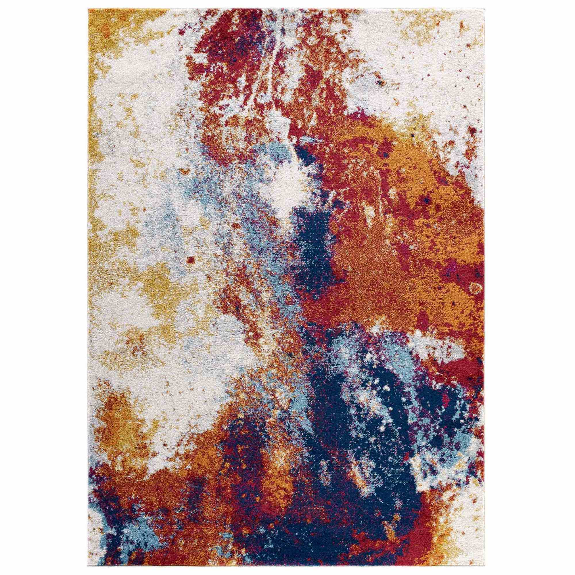 Steward Adeline Contemporary Modern Abstract 5X8 Area Rug In Red, Orange, Yellow, Blue, Ivory