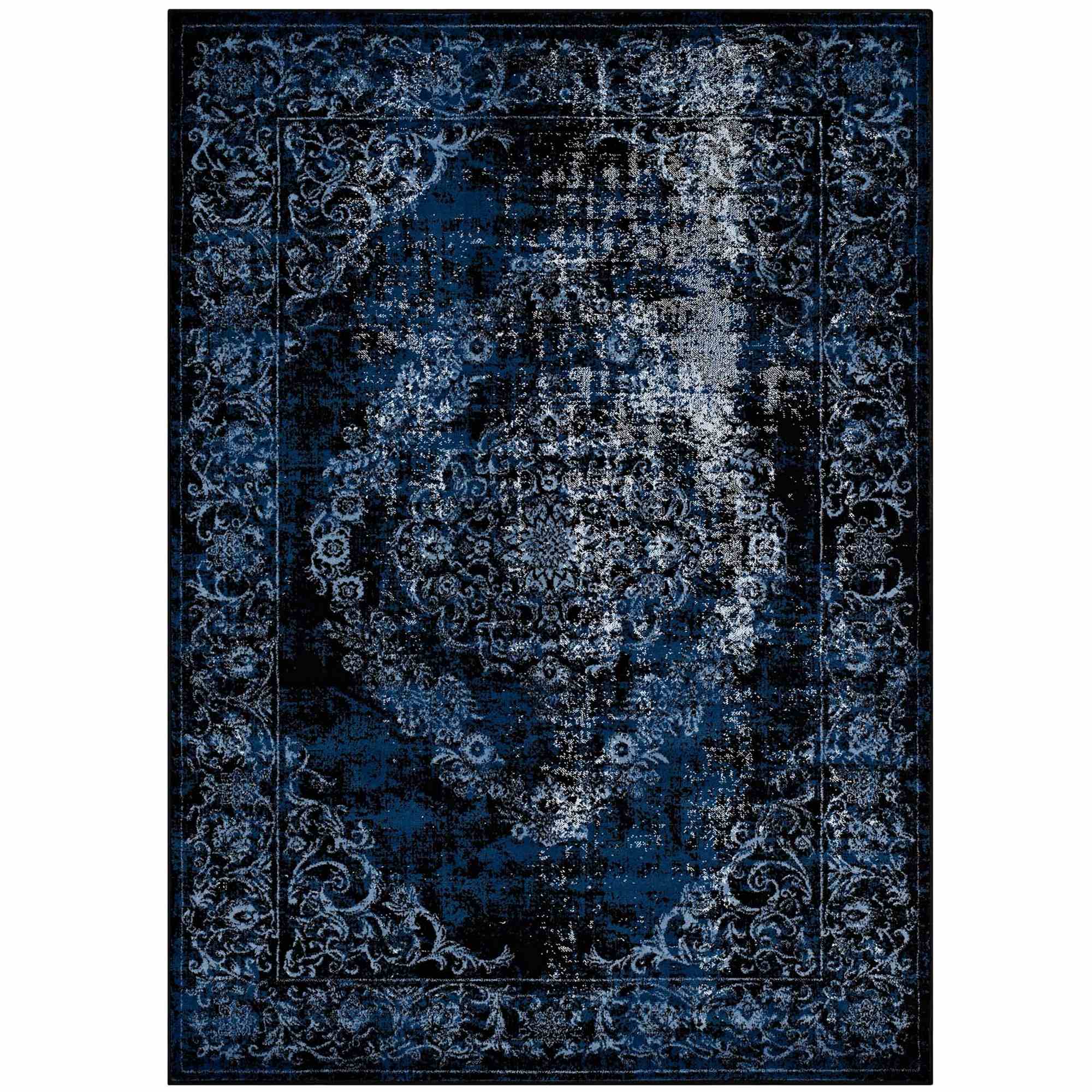 Gerrick Rustic Vintage Ornate Floral Medallion 8X10 Area Rug In Moroccan Blue And Light Blue