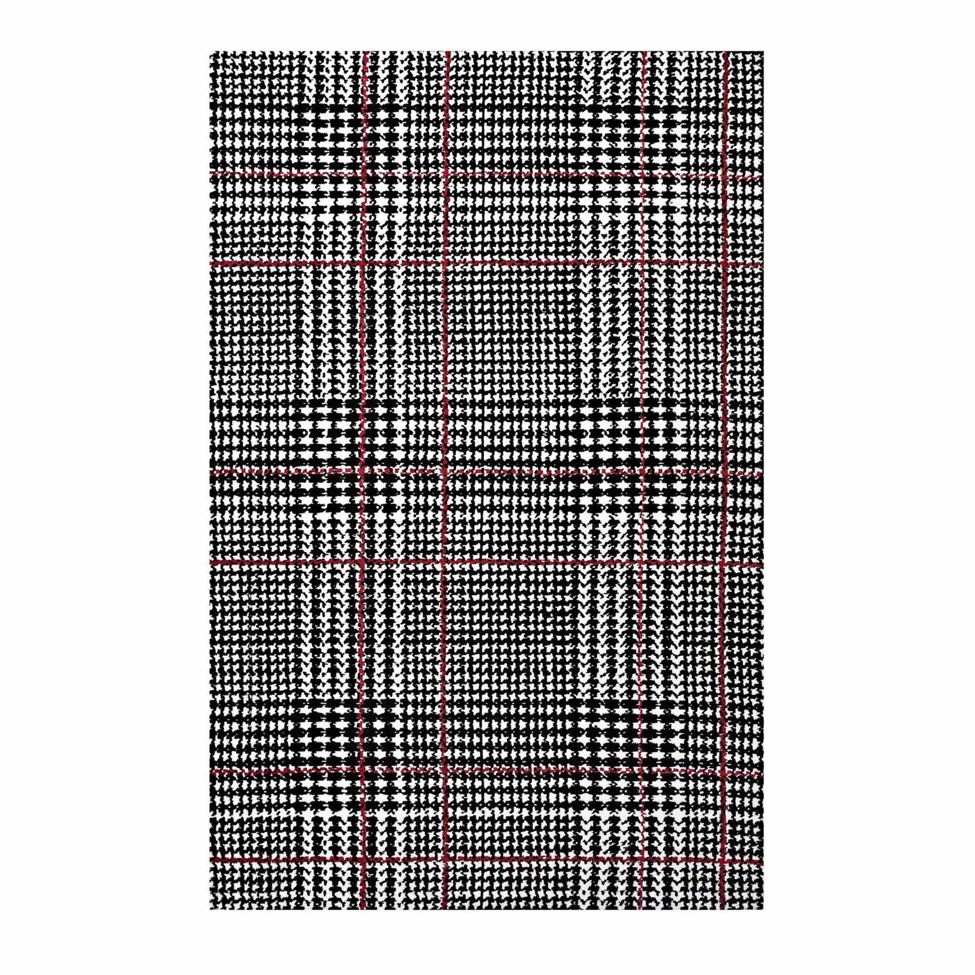 Goodrick Abstract Plaid 8X10 Area Rug In Ivory, Black And Red