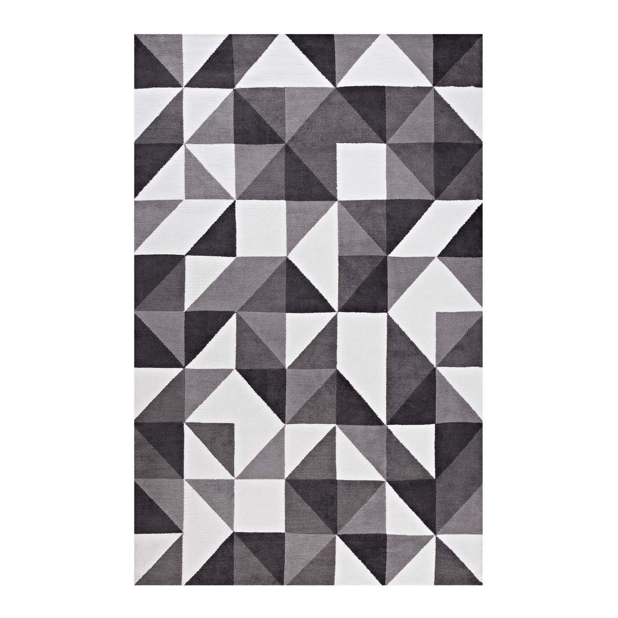 Kaucher Geometric Triangle Mosaic 5X8 Area Rug In Black, Gray And White