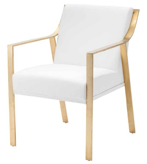 Patrick Dining Arm Chair, White & Gold