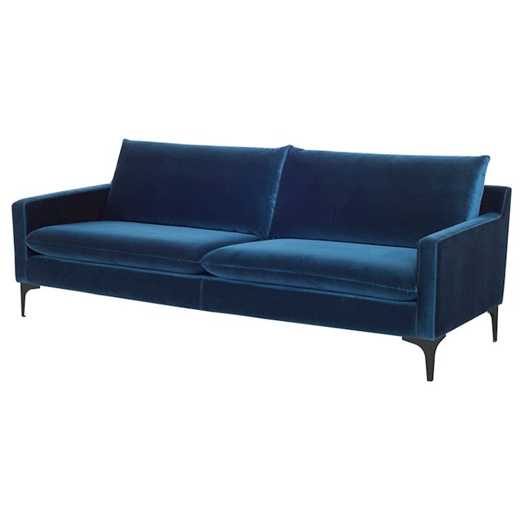 Anders Triple Seat Sofa In Midnight Blue Fabric And Black Metal