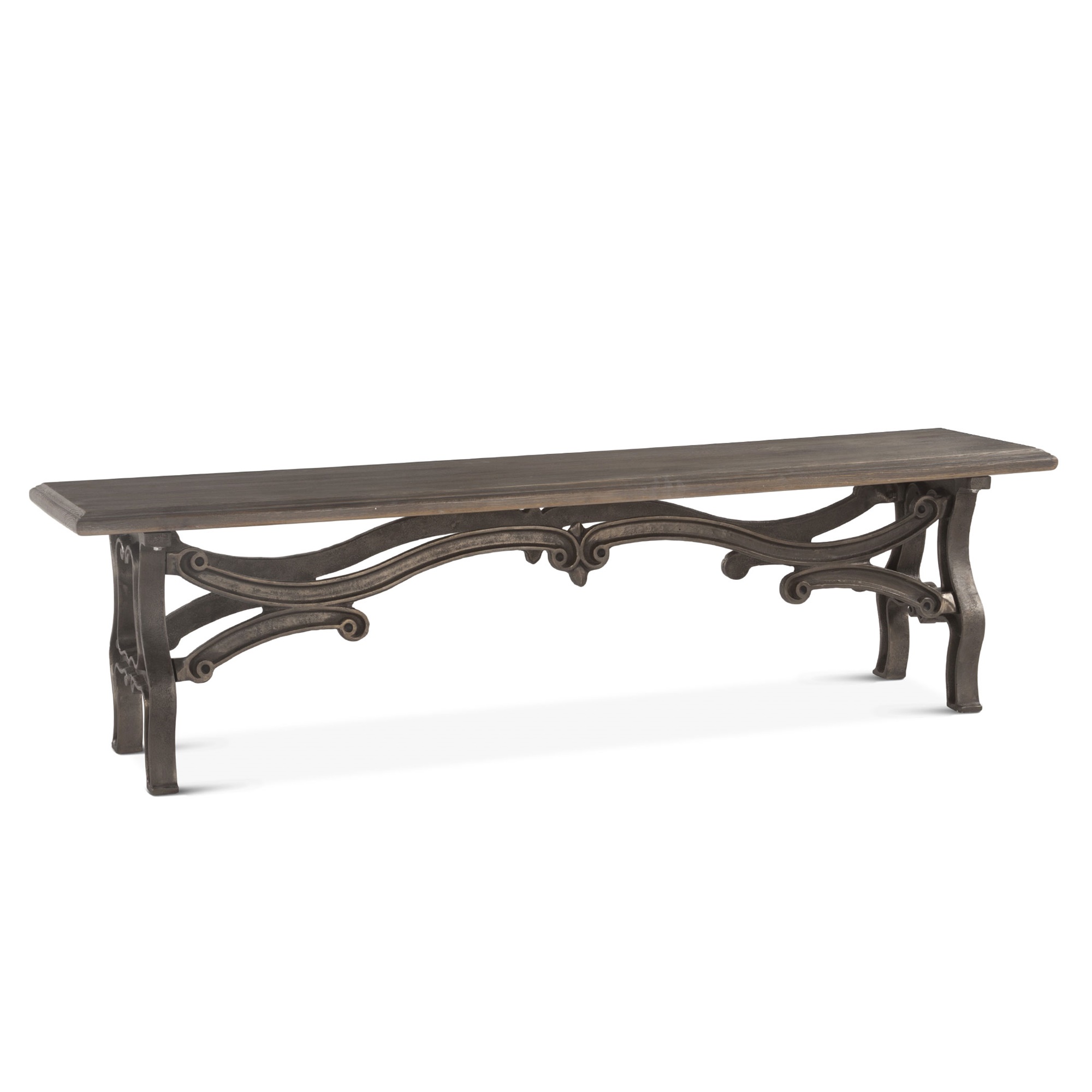 Hobbs 68-Inch Weathered Gray Dining Bench with Reclaimed Iron Base