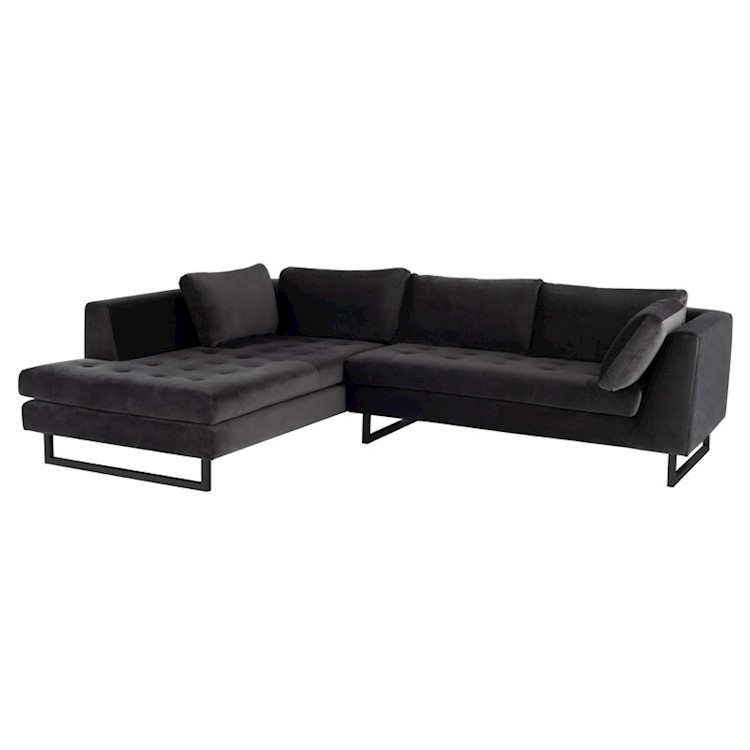 Janis Sectional Sofa In Shadow Grey Fabric And Black Metal