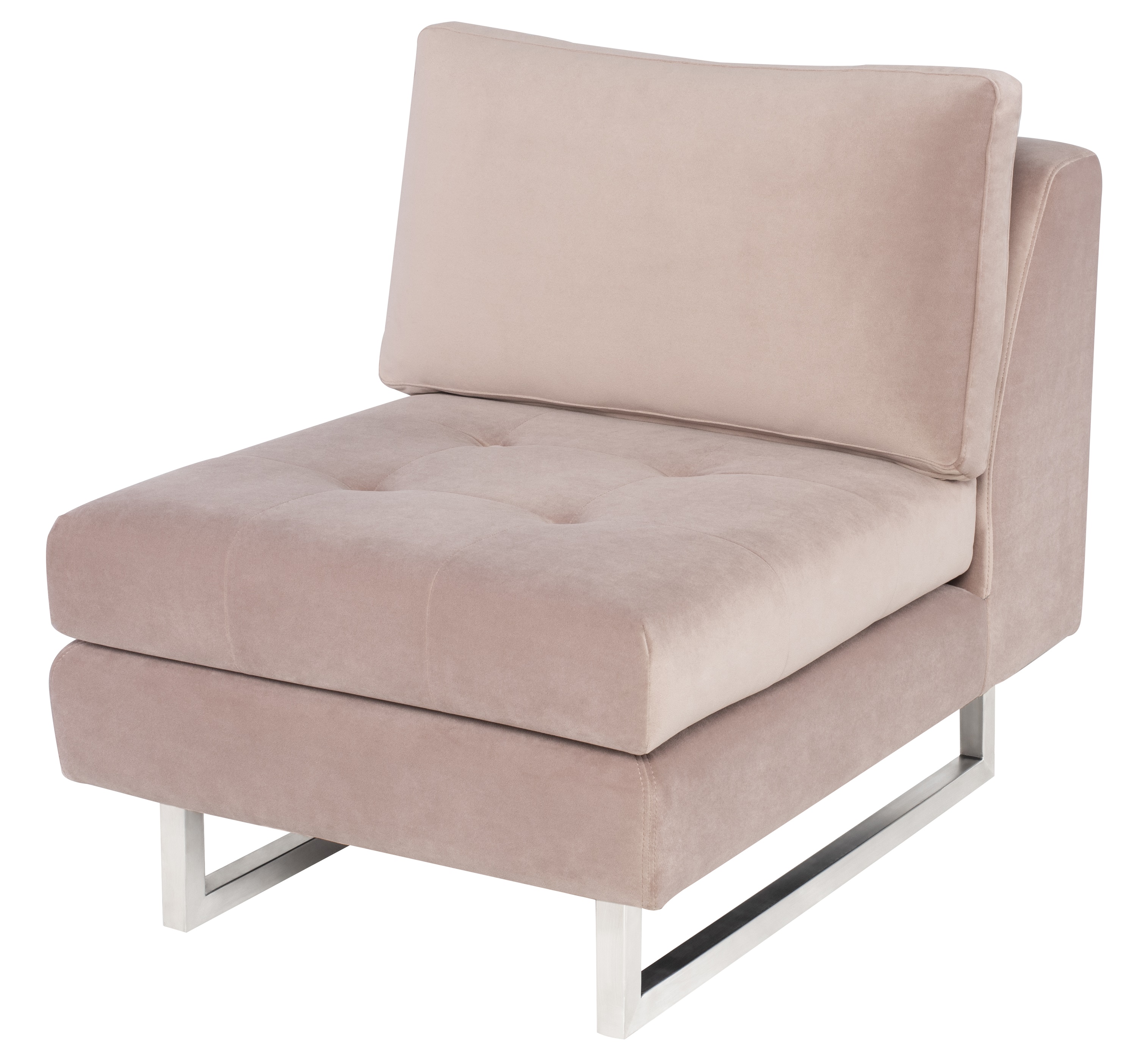 Janis Seat Armless Sofa In Blush Fabric And Silver Metal