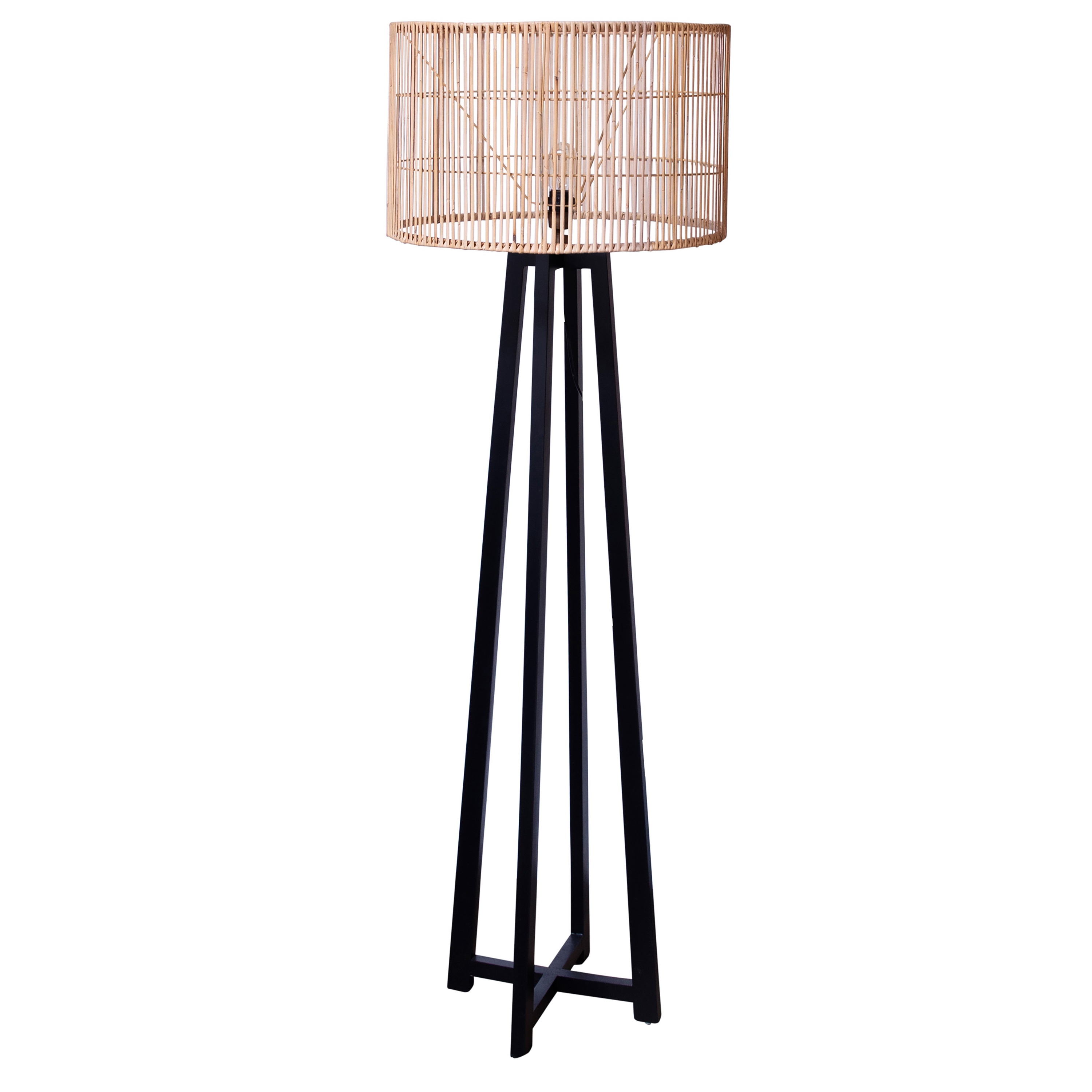 MONACO FLOOR LAMP in BLACK WOOD STAND WITH NATURAL SHADE