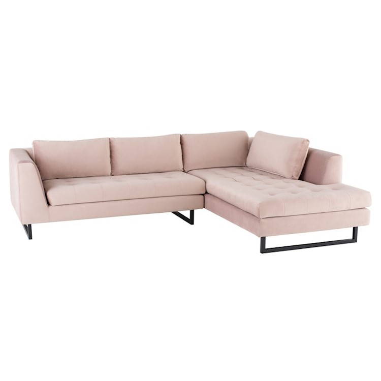JANIS SECTIONAL SOFA IN SHADOW BLUSH FABRIC SEAT AND BLACK LEGS