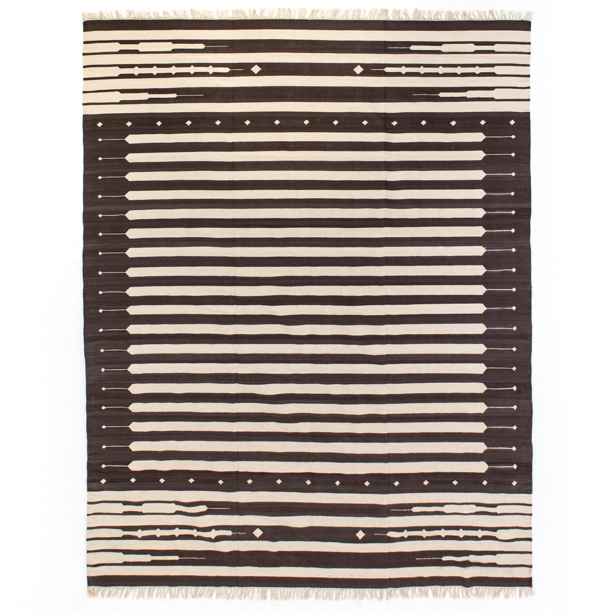 Grey Flatweave Bordered Stripe Rug8x10'