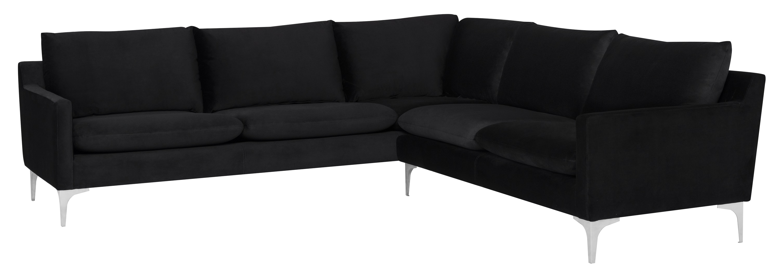 ANDERS SECTIONAL SOFA in BLACK FABRIC with SILVER LEGS