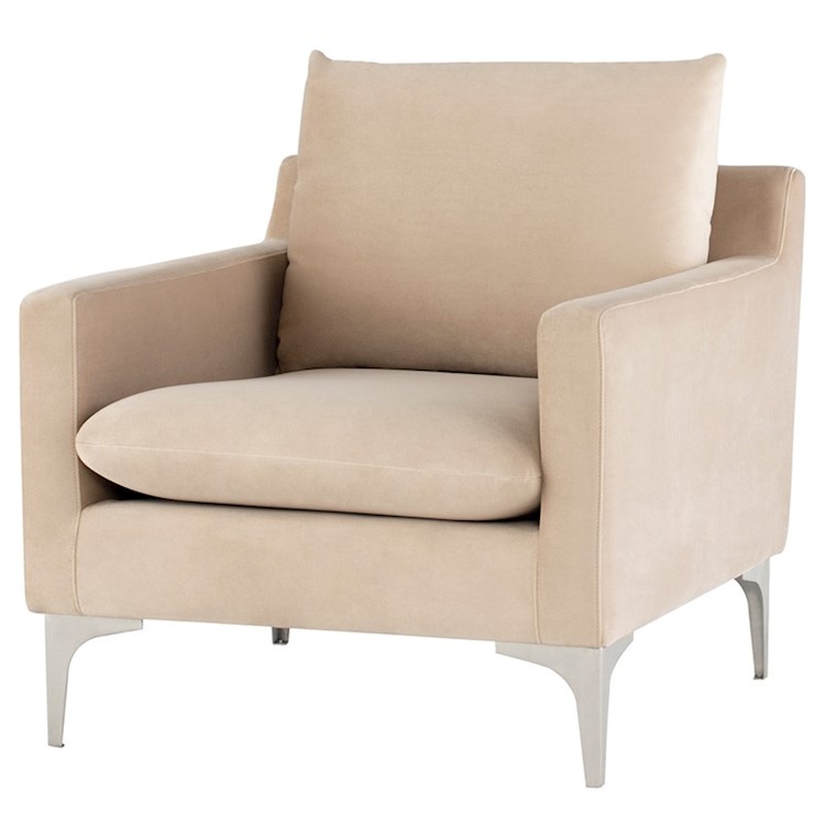 Anders Single Seat Sofa In Nude Fabric And Silver Metal