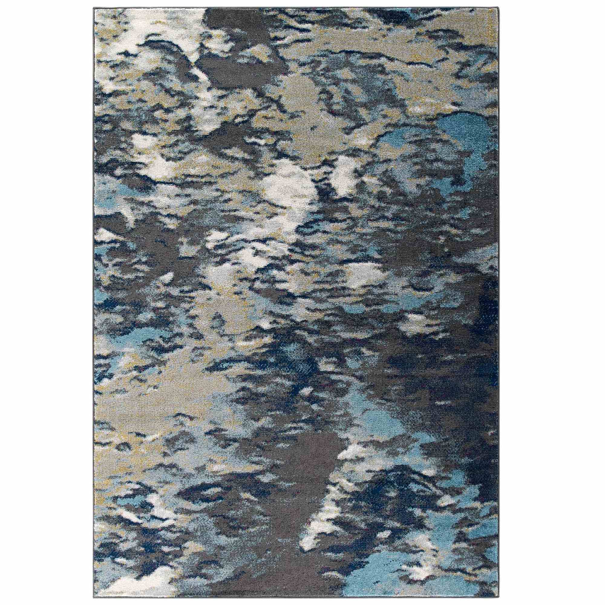 Steward Foliage Contemporary Modern Abstract 5X8 Area Rug In Blue, Tan, Gray