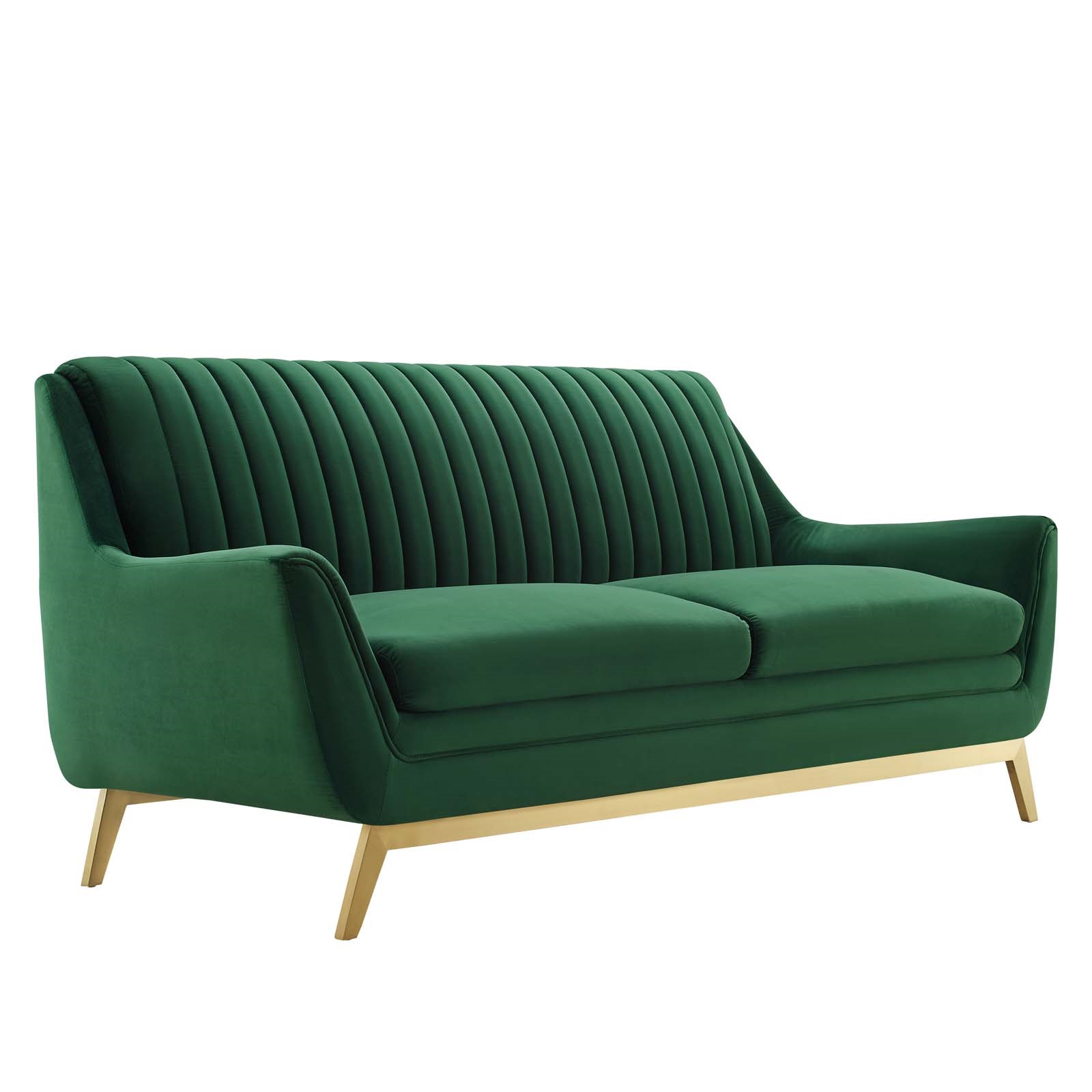 Dwayne Channel Tufted Performance Velvet Sofa In Emerald